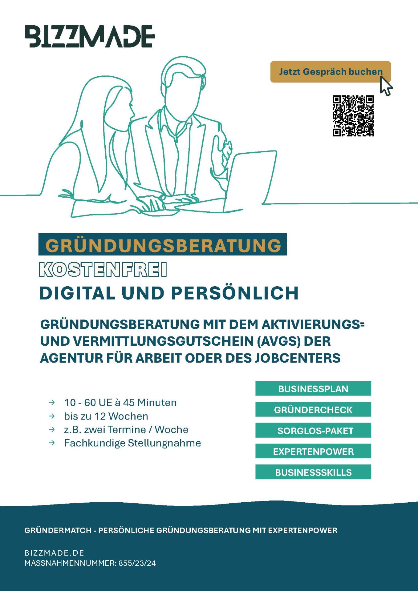 Gründermatch Flyer Seite 1 – AVGS-Gründungscoaching, Businessplan und Existenzgründung mit Bizzmade